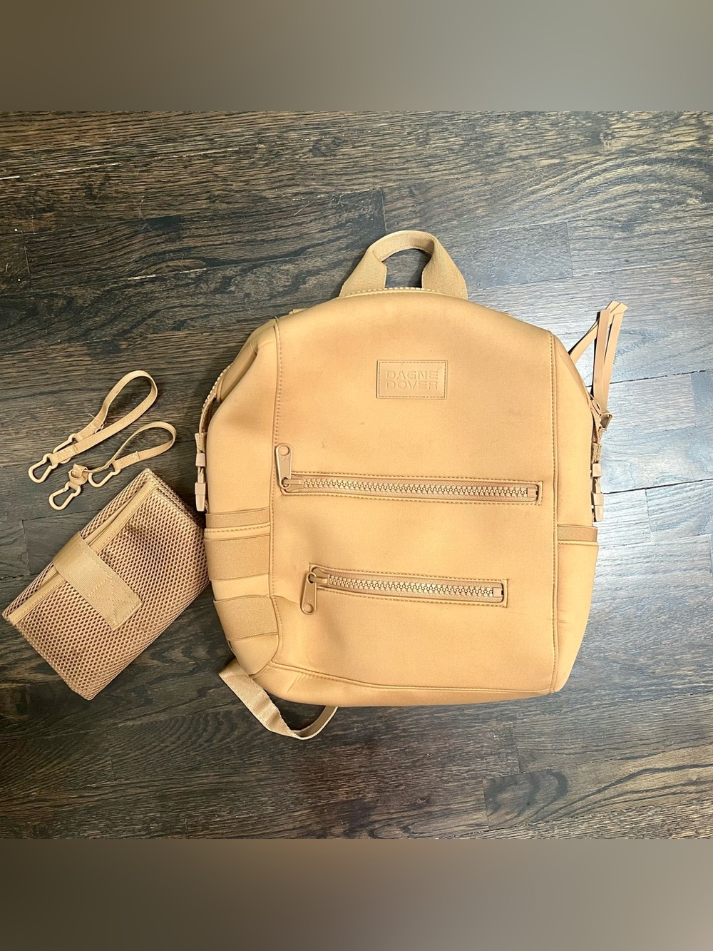 Dagne Dover Dakota Tan Diaper Backpack Changing Pad Stroller Clips